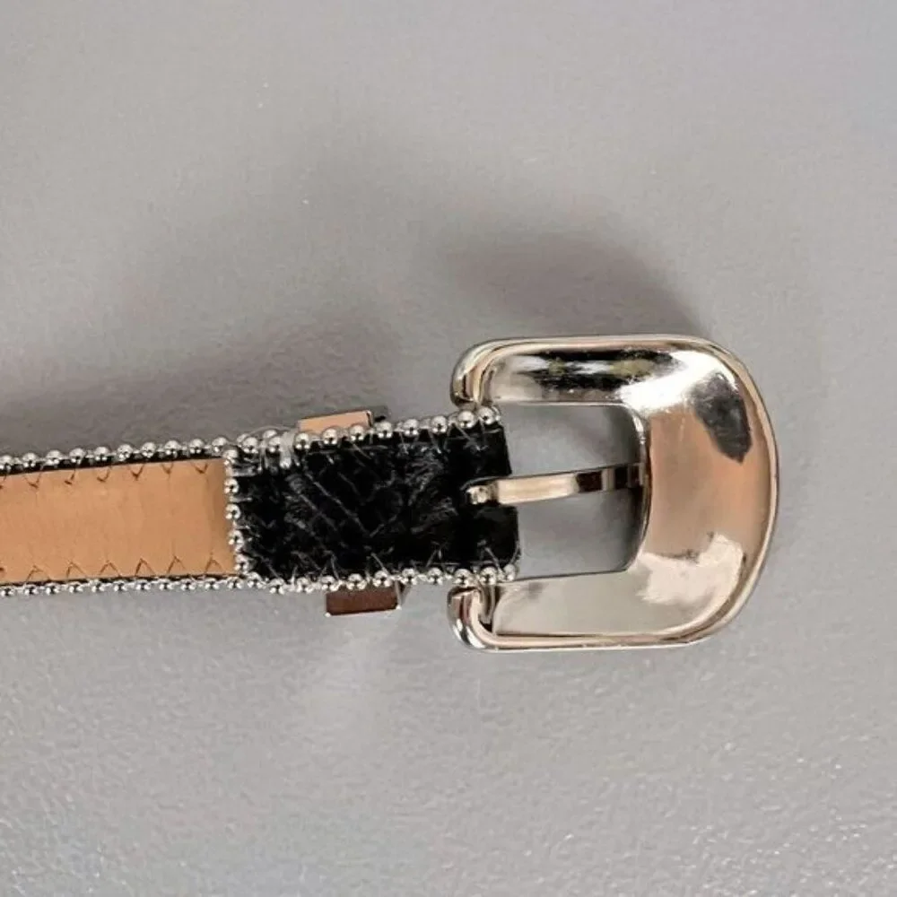 CACHE WOMENS BLACK LEATHER BELT WITH SIMULATED DIAMONDS SIZE S